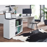 thumbnail of Design Eckschreibtisch mit Regal Weiß 120 x 75,5 x 106,5 cm, Moderner Büro-Schreibtisch, Computer-Tisch Arbeitszimmer, Winkelschreibtisch Home