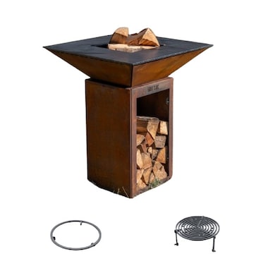 DISCOVERY PACK - Braséro plancha BBQ Cévenol Madeira de exterior com armário de madeira + Grelhador + Stop-food - Grill'Chic