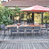 thumbnail of Gartentischgarnitur mit 8 Stühlen und 2 Sesseln aus Holz