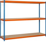 thumbnail of SimonRack Estante industrial, 1500x1500x750 mm, 400 kg no ponto de flexão, 3 prateleiras de madeira, Azul/Laranja/Madeira- Ecoforte