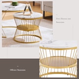 thumbnail of Couchtisch Set 2tlg rund Weiß+Gold Nesting Sofatisch Hochglanz Marmormuster MDF Beistelltische platzsparend mit Metallgestell 45×70×70 cm