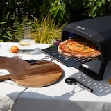 thumbnail of H.Koenig GINO640, forno pizza a gas, acciaio inox, superficie 32cm, girevole a 360°, pietra Cordierite, fino 500°C, piedi pieghevoli, pala per pizza