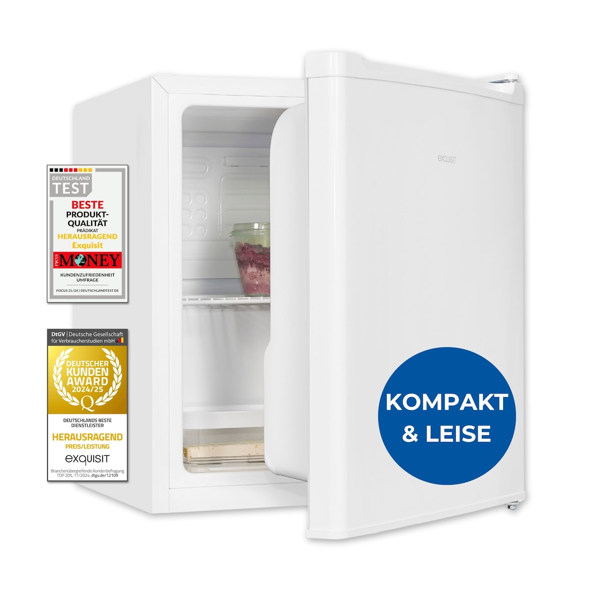 Exquisit Mini Kühlschrank KB505-V-040E weiss | 40 l Nutzinhalt | Türanschlag wechselbar | 45 cm Breite