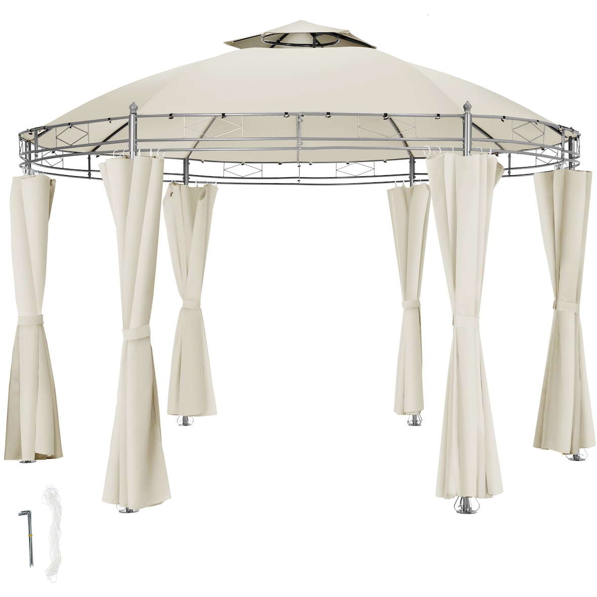 tectake Gartenpavillon Siana Ø 3.5m Ø 350 x 280 cm Creme