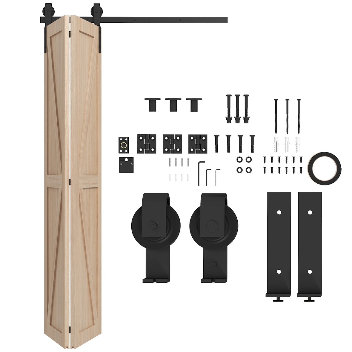 4FT/122CM herrajes para puerta corredera plegable kit de accesorios para puerta corrediza para 2 puertas con riel para granero negro