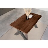 thumbnail of Esstisch Baumkante massiv Akazie nussbaum 140 x 80 schwarz X-Gestell NICK