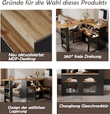 thumbnail of Bartisch ausziehbar drehbar Schwarz 193x39x105 cm mit LED-Beleuchtung Glasfront, 3-stufigem Stauraum, flexibel als Stehtisch und Beistelltisch