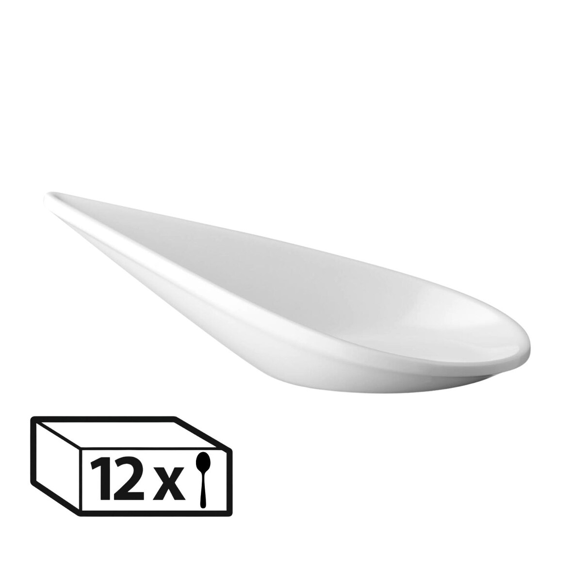 12er Set Fingerfoodlöffel -DROP-, 10,5 x 5,5 cm, H: 3 cm, Melamin weiß, stapelbar, spülmaschinengeeignet, bruchsicher & elegant