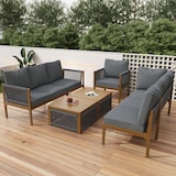 thumbnail of Merax tuinset loungeset voor 7-8 personen, tuinmeubelset met bank, tafel, hocker en kussens, naturel en grijs
