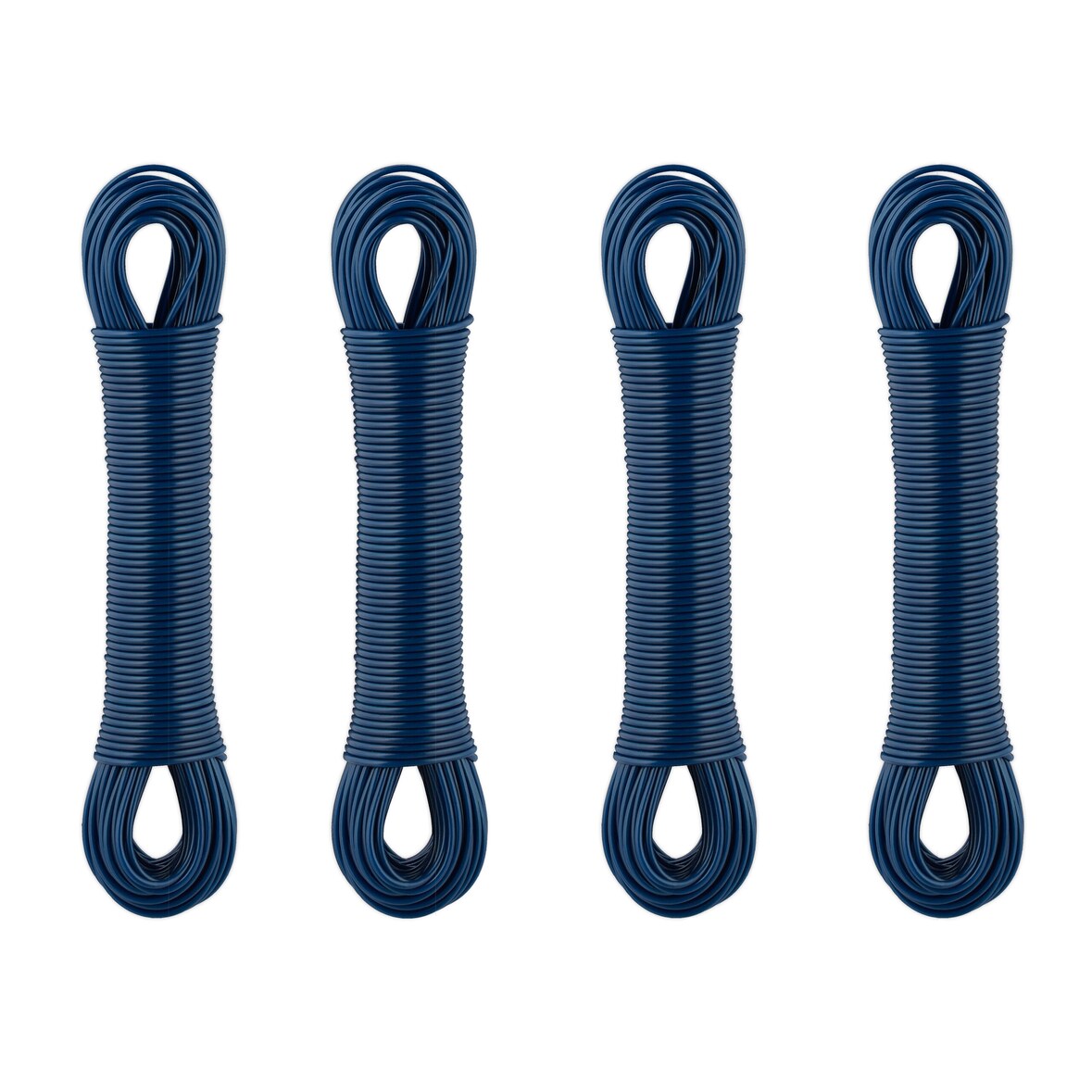 Relaxdays Wäscheleine 4er Set, insg. 120 m, Wäscheseil mit Stahlkern, extra stark, drinnen & draußen, Wäscheschnur, blau