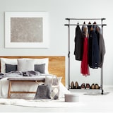 thumbnail of Relaxdays Rollgarderobe mit 2 Kleiderstangen, ausziehbar, Kleiderständer auf Rollen, HBT: 162x150x48 cm, silber/schwarz