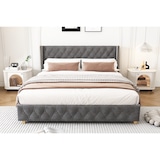 thumbnail of Luxuriöses Samt-Polsterbett 180x200 mit Knopf-Tufting, Nietenverzierungen und verstärkten Bettbeinen Elegantes Design für maximalen Komfort Grau