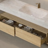 thumbnail of Wandhängendes Badezimmermöbel-Set mit Sinterstein-Waschbecken, Spiegel, Unterschrank und Ablaufgarnitur 120×55 cm【RWR208-120】