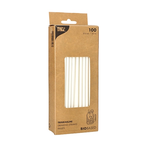 100 Trinkhalme, Papier Ø 6 mm · 20 cm weiss