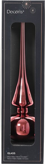 thumbnail of Christbaumspitze Glas 26cm Weihnachtsbaumspitze glänzend uni Christbaumschmuck Weihnachtsbaumschmuck Dunkelrosa