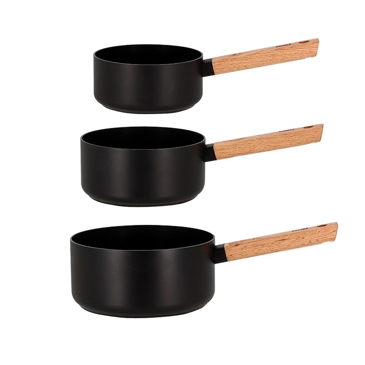 Ogo Living - Set 3 casseroles ector noir en aluminium 16/18/ 20cm avec poignée bois