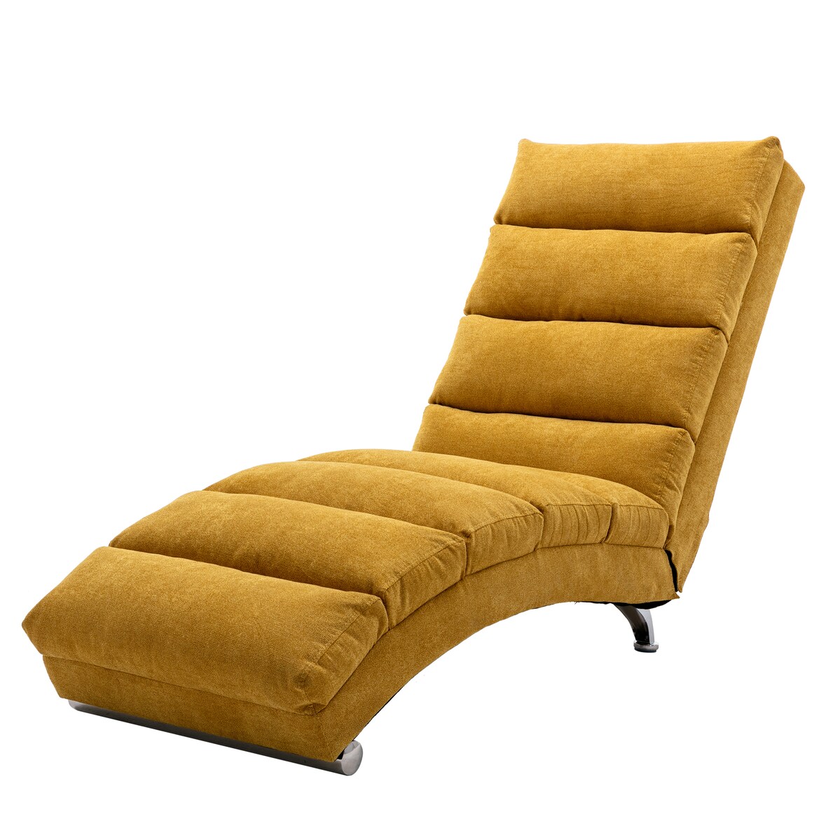 Relaxliege Liegesofa 148x55x84 cm mit Vibrationsfunktion und Seitentasche Senfgelb Leinen, ergonomische 140 Grad Rückenlehne, Metallbeine