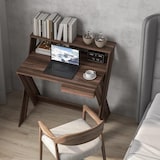 thumbnail of COSTWAY Computertisch mit Schublade, Schreibtisch mit Monitorerhöhung, Arbeitstisch in X-Form aus Holz für kleine Räume, Zuhause und Büro