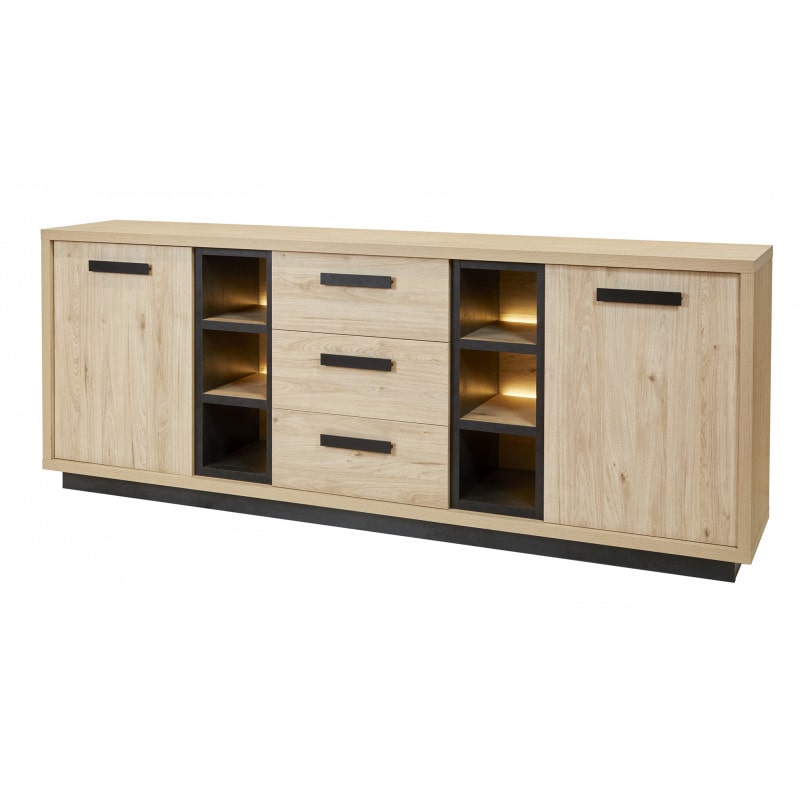 Matelpro - Buffet/bahut contemporain 240 cm chêne clair Tiffanie - Moderne & Design -Chêne clair - Deux étagères intérieures -Types de portes: Battant