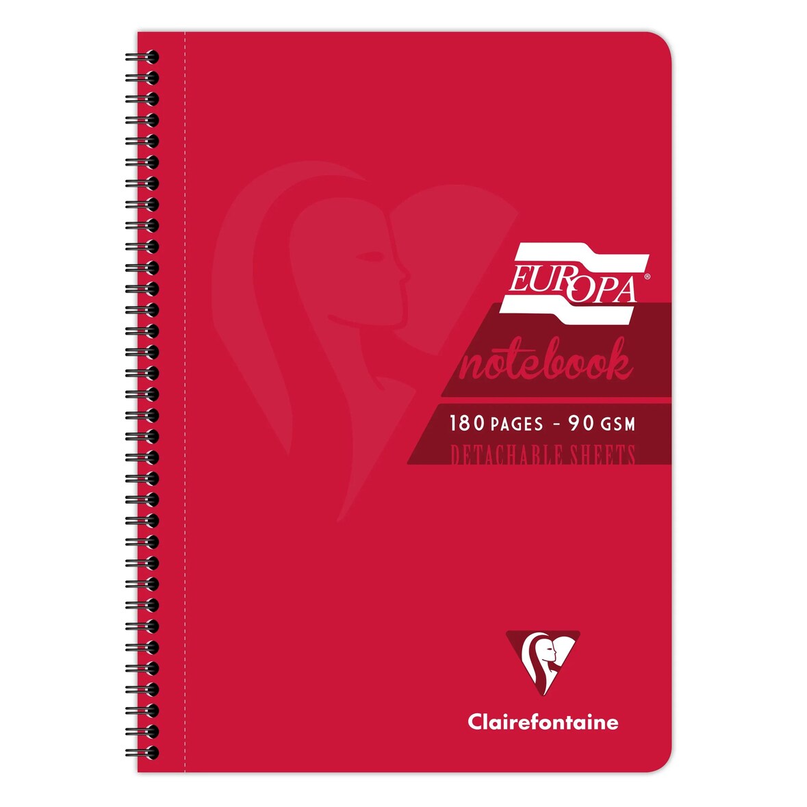 Clairefontaine 5x Spiralbuch A4, 90 Blatt 90g, abtrennbar + mikroperforiert, liniert mit Rand, EUROPA GLOSSY - Rot 5805Z