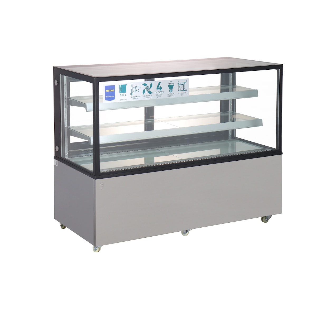 METRO Professional Fahrbare Kühlvitrine GCV1470, 151.5 x 67.5 x 121 cm, 510 L, silber/schwarz