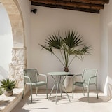 thumbnail of Bistro balkonset met ronde metalen tafel, 2 stapelbare stoelen van hars met armleuningen, ruimtebesparend voor de tuin - Nathan+Simona/Saliegroen