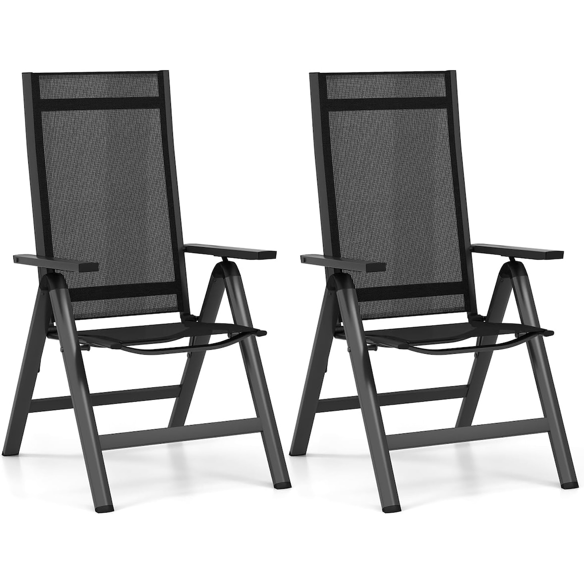 COSTWAY Set van 2 aluminium tuinstoelen, weerbestendige klapstoelen, 72,5 x 106 x 58 cm, zwart