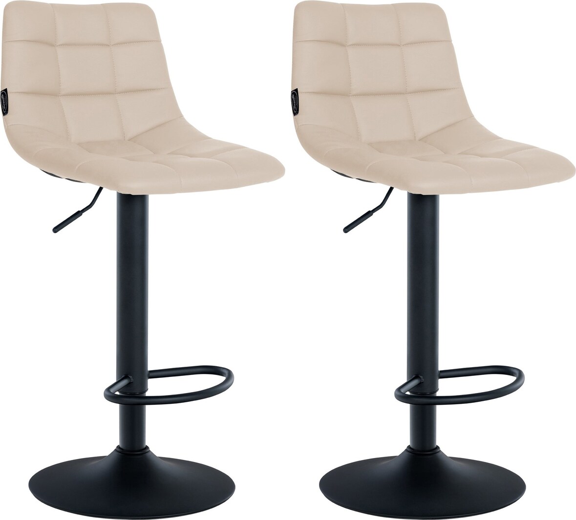 Décoshop26 - Set aus 2 cremefarbenen Barhockern aus Kunststoff mit mattschwarzem Metallgestell höhenverstellbar und mit Fußstütze TDB10635