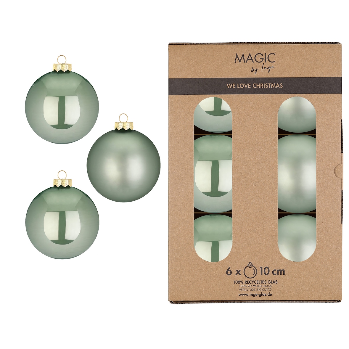 6 Weihnachtskugeln Glas 10cm matt & glänzend Christbaumkugeln Weihnachtsbaumkugeln Groß Christbaumschmuck Weihnachtsbaumschmuck Deko Salbeigrün