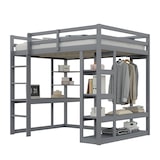 thumbnail of Hochbett 140x200 aus Massivholz mit integriertem Schreibtisch Regalen Stauraum platzsparend Funktionsbett stabile Konstruktion Grau