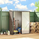 thumbnail of Cobertizo de jardín 1,34 m² 161,5x94,5x196 cm caseta de jardín metálica con 1 puerta y cerradura para almacenamiento de herramientas marrón