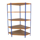 thumbnail of Maderclick Eckregal aus Metall ohne Schrauben, 5 Böden. Farbe BLAU/ORANGE/HOLZ 1800x900x300 mm