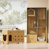 thumbnail of Katzenvilla Set 90x50x160 Katze Spielhaus Kratzbaum Kratzmöbel mit Katzentoilettenschrank 100x45x66 MDF Katzenmöbel Ahornholz für mehrere Katzen