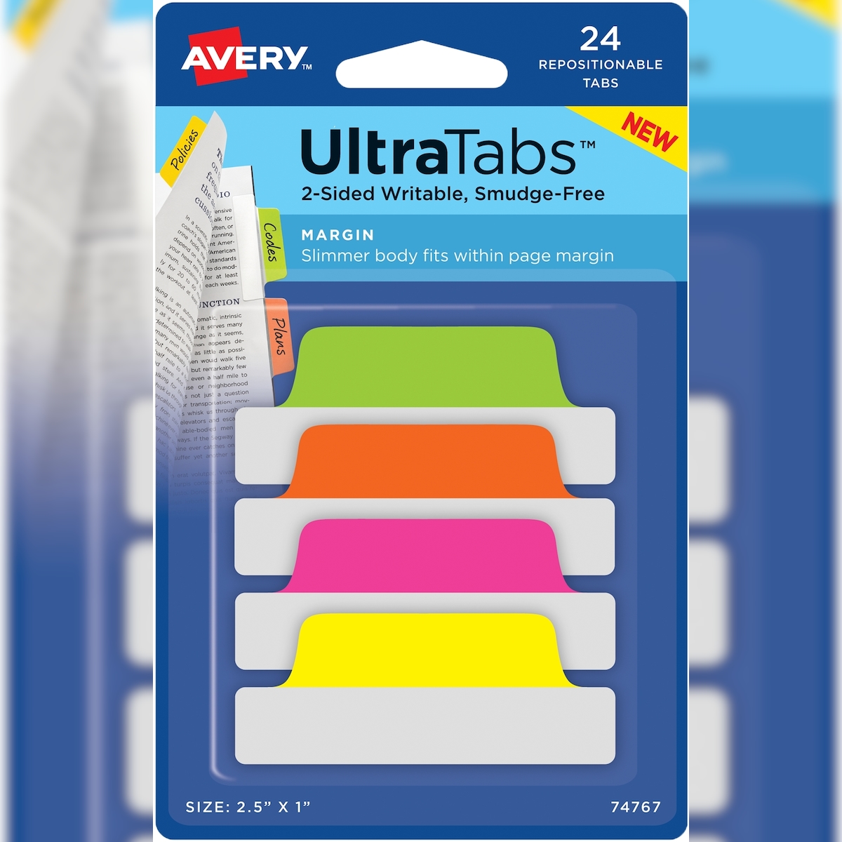 AVERY Haftstreifen UltraTabs 63,5x25,4 mm neonfarbig VE=20x24 Stück