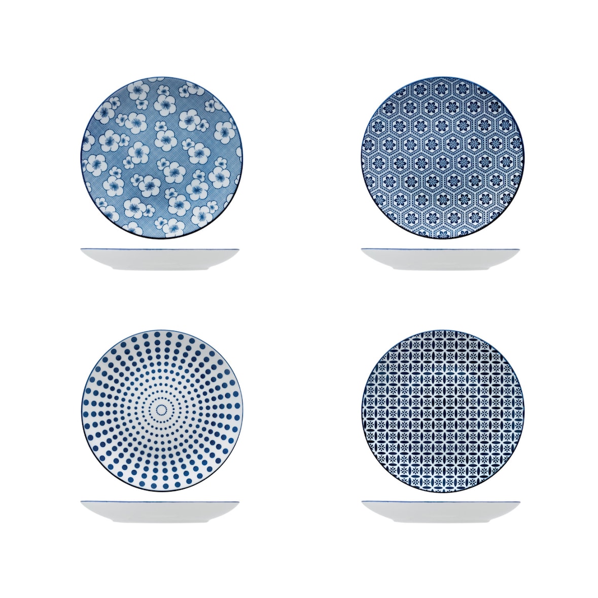 Piatto Coupe Fondo Hanami Blu Decori Assortiti Conf 4 pz