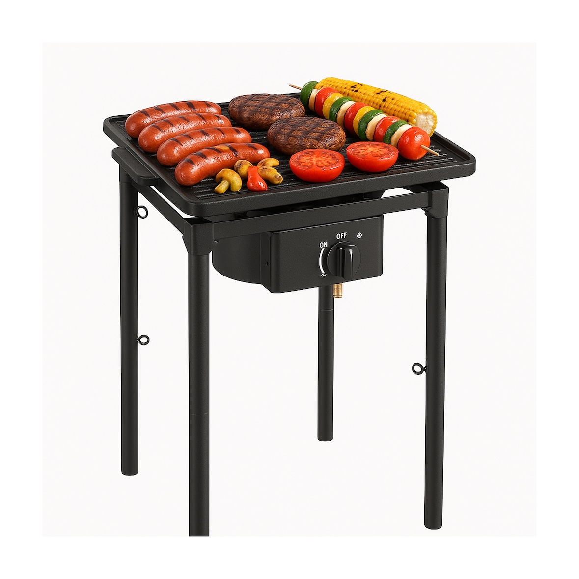 1-pits gasfornuis Barbecue grill 4,5kW 2in1 Gietijzeren brander + 40×40cm gietijzeren grillplaat 3 verstelbare hoogtes Piezo INTEC