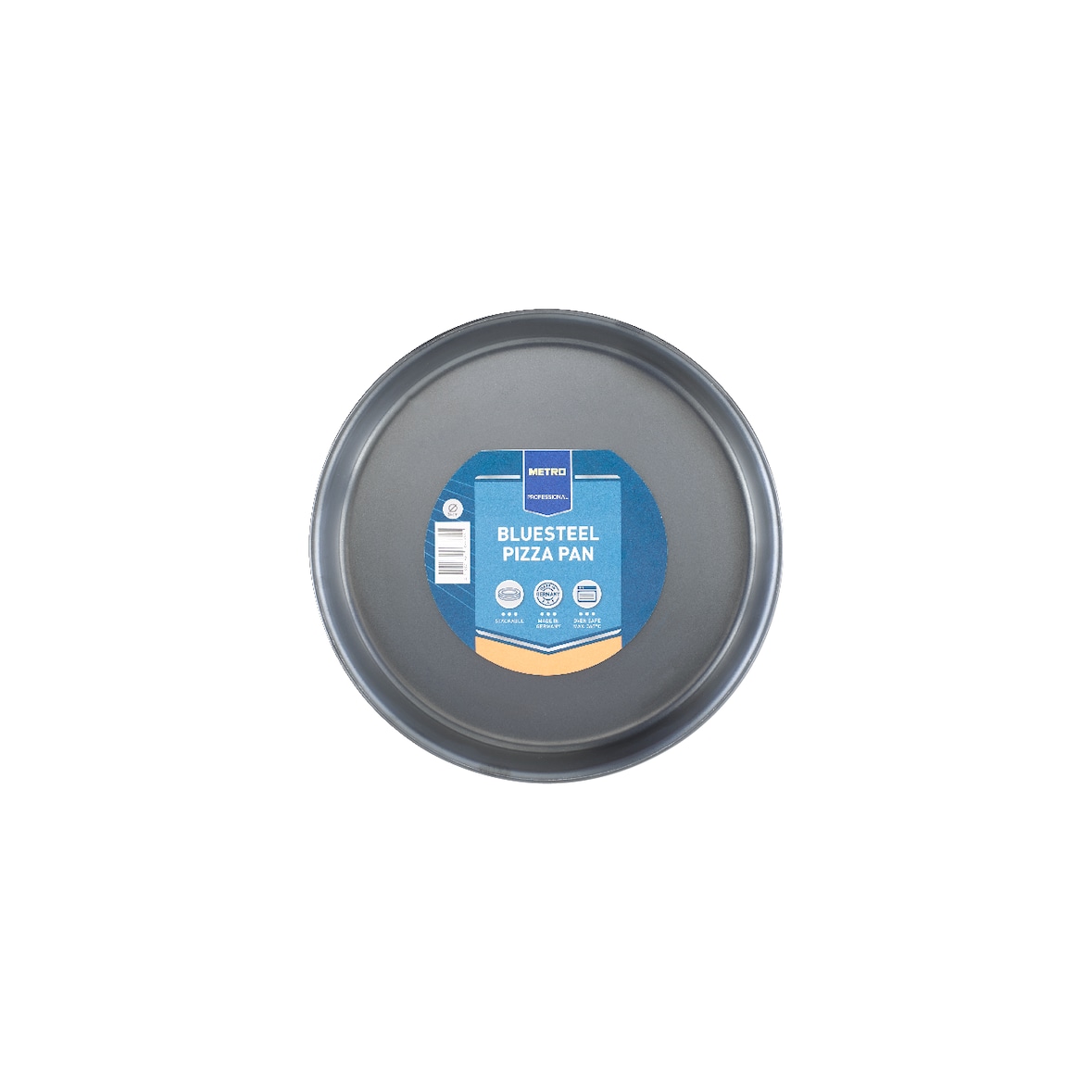 METRO Professional Pizzablech, Metall, ⌀ 24 cm, 250 x 250 x 100 mm, unbeschichtetes Blaublech mit Rollrand, schwarz