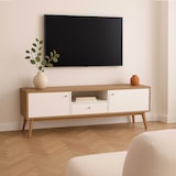 thumbnail of Meuble TV effet bois clair et blanc 150 cm scandinave