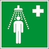 thumbnail of Aufkleber I Rettungszeichen Notdusche, Folie, selbstklebend, 200x200mm, ASR A1.3, DIN EN ISO 7010 E012