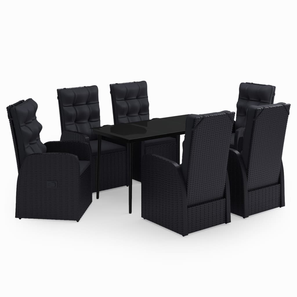 vidaXL 7-tlg. Garten-Essgruppe mit Kissen Schwarz