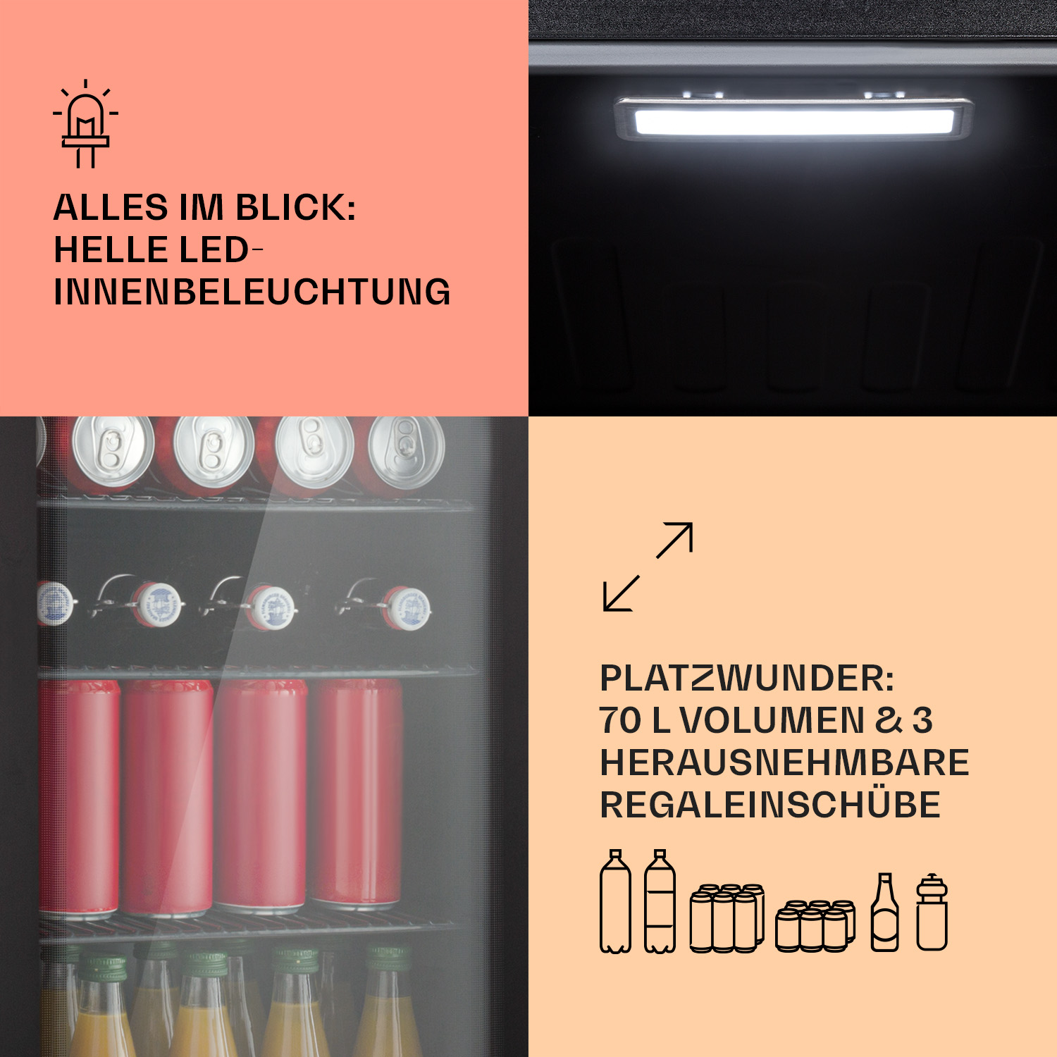 thumbnail of Beercave 70 Kühlschrank 70 Ltr 3 Böden 3-fach isolierte Glastür Touch Schwarz