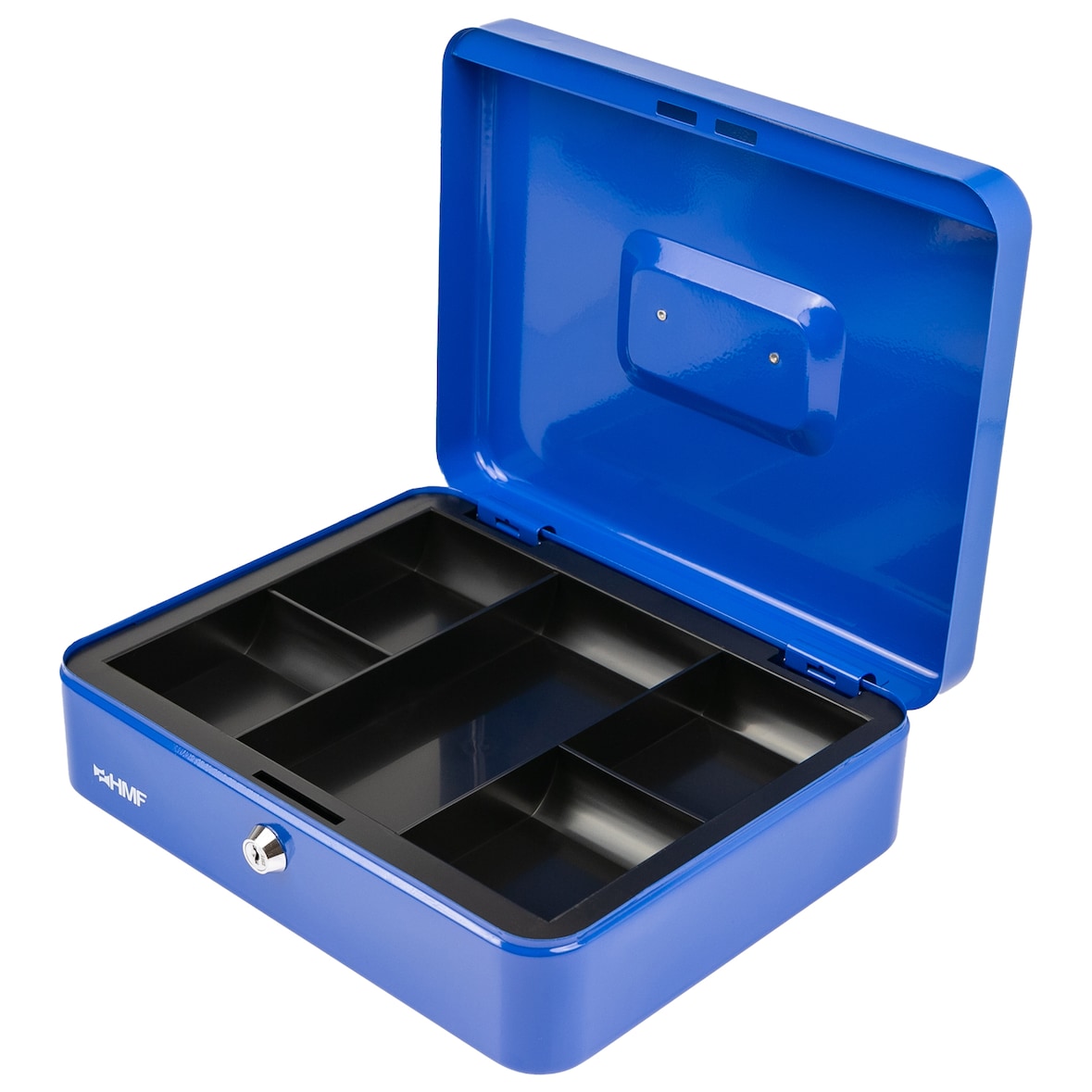 HMF Geldkassette abschließbar, Kasse mit Münzeinsatz, 5 Münzfächer, 30 x 24 x 9 cm, Blau