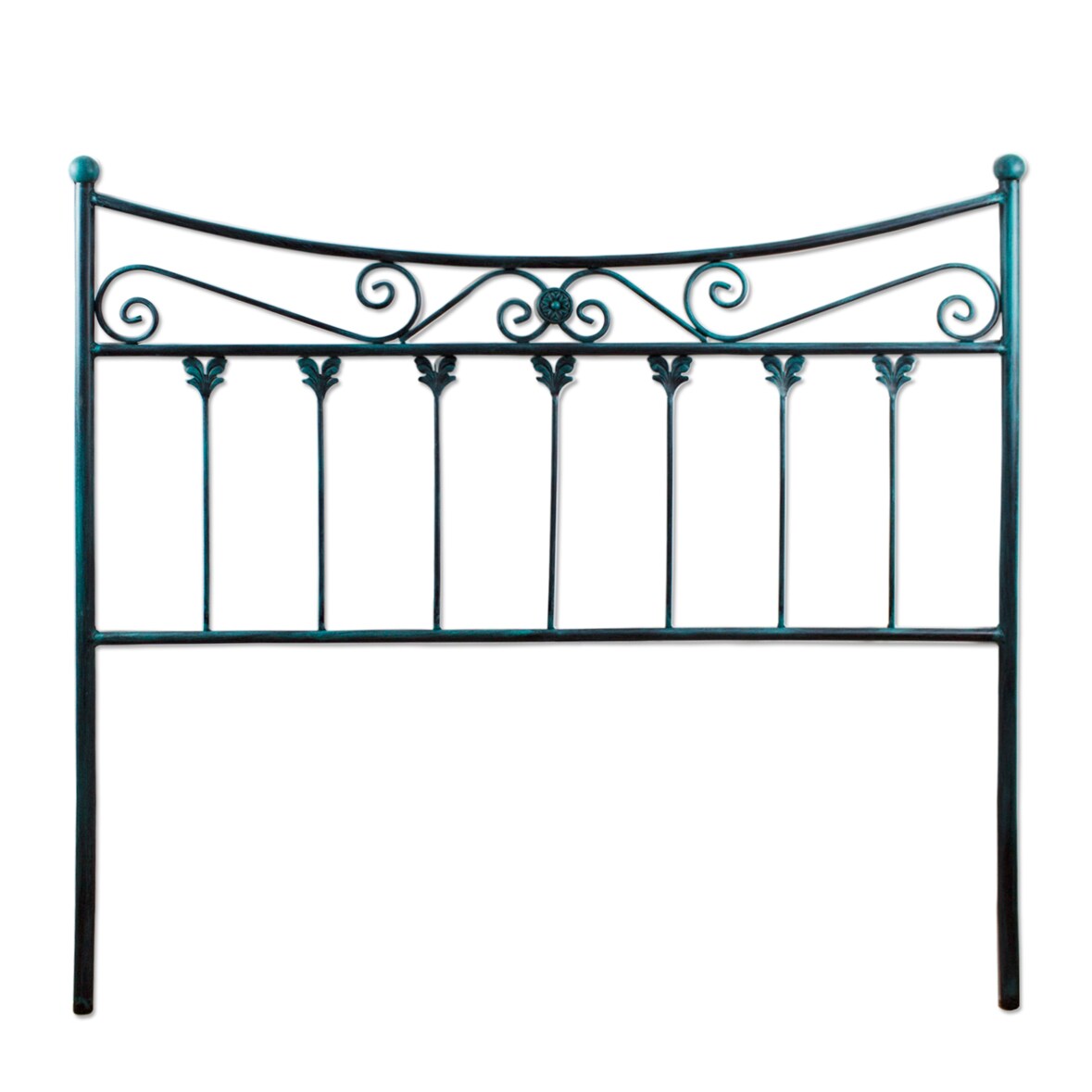 Cabecero de forja Córdoba, color Negro-Verde. Cabezal para cama de 150 cm, Cama 155 cm x 125