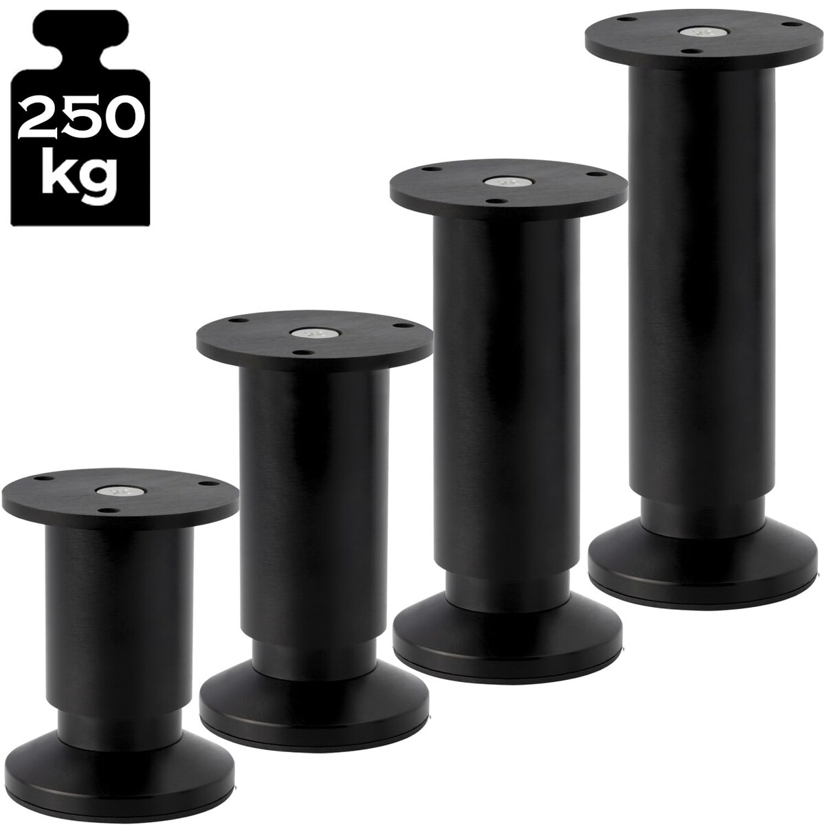 ID Dinkel 8 Möbelfüße verstellbar Sofafuß Möbelbeine SCHWARZ MATT Höhe 12 cm 38 mm belastbar bis 250 KG Sofa