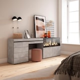 thumbnail of Frisiertisch, Schminktisch, Ablage, 234x35x145 cm, Mit Schublade, XXL-Elektrokamin, Kommode, Dekorative Platten, Zementgrau - 454_54