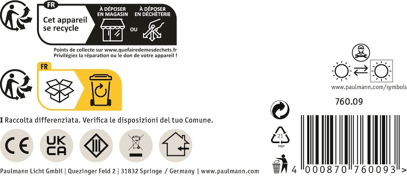 Recycling- und Entsorgungshinweise für ein Leuchtmittel.