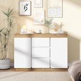 thumbnail of Kommode 120x40x82 mit 3 Schubladen & 2 Türen, Sideboard Schrank Stauraum, E1 Spanplatte Möbel für Schlafzimmer Wohnzimmer, Weiß Eiche
