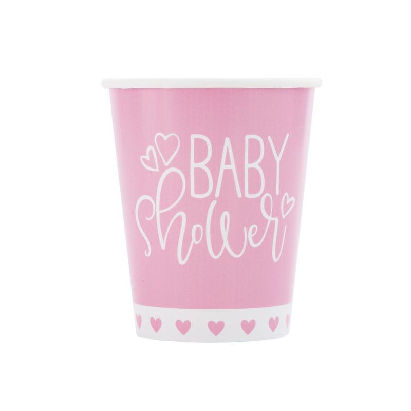 Baby Shower rosa Herzen 8 Becher
