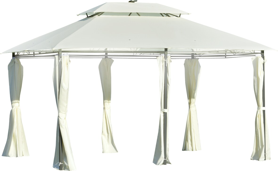 Carpa de Jardín 4x3 m Doble Techo 6 Cortinas Laterales con Luz LED Solar Crema