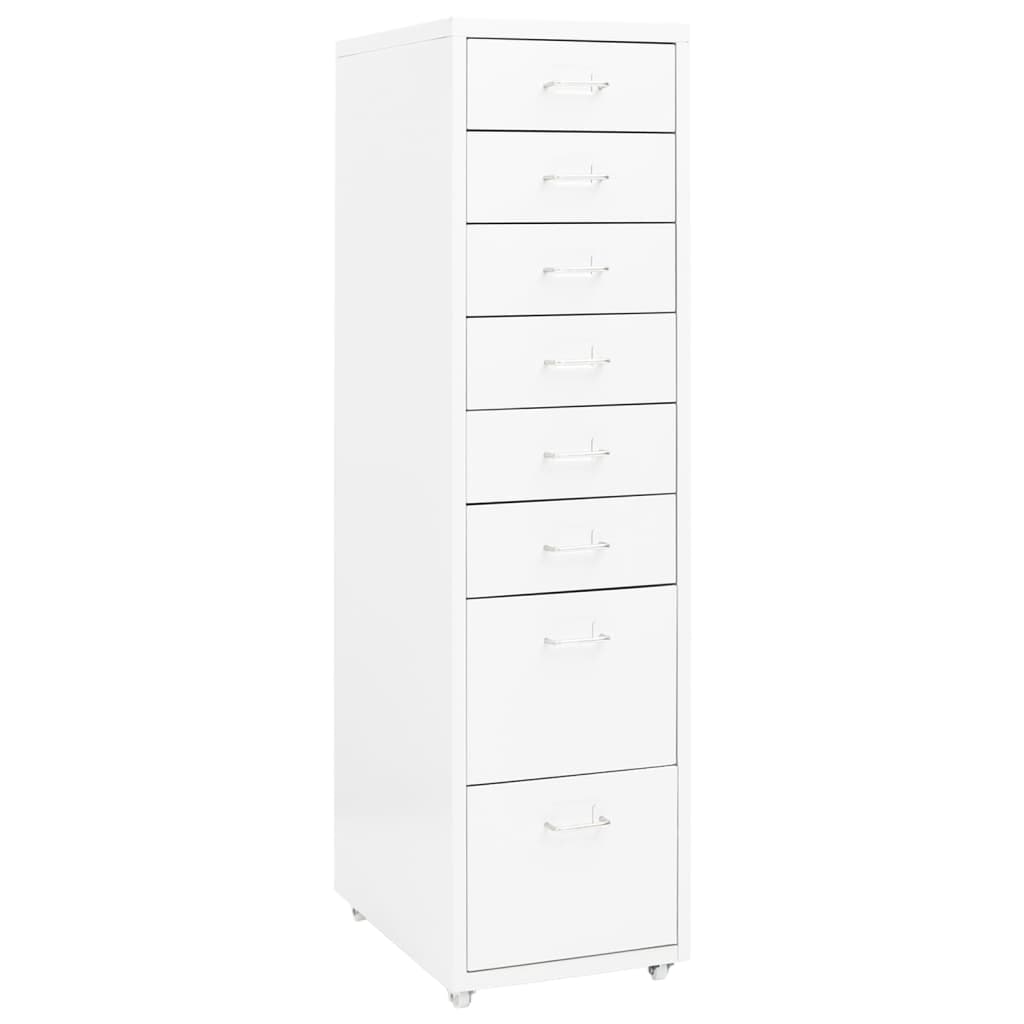 Décoshop26 - Caissons à tiroirs meuble de bureau sur roulettes 8 tiroirs 28 x 41 x 109 cm en métal blanc DEC024567